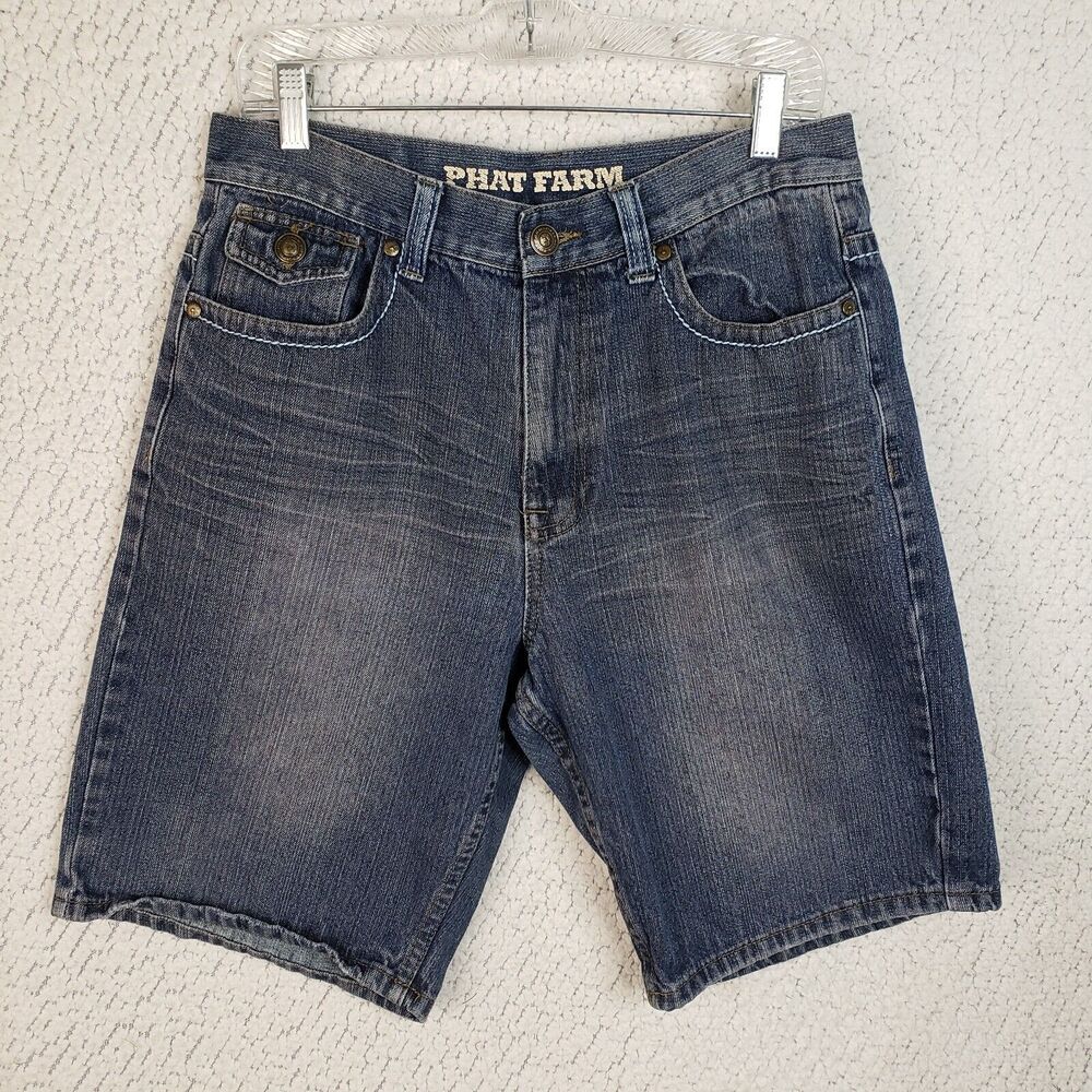 Phat Farm Denim Shorts Men 32 Classic Fit Vintage Y2K Hip Hop Style - DISTRESSED